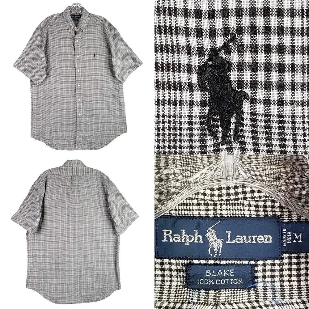 Polo Ralph Lauren Shirt Oxford Black Plaid Blake Mens M Medium Button Down SS